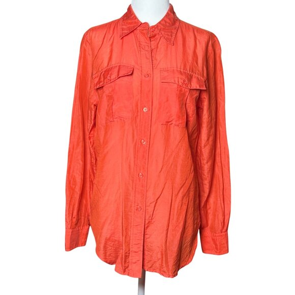 Lauren Ralph Lauren Women Orange Silk Blend Long Sleeve Button Up Shirt Size S - Picture 2 of 9